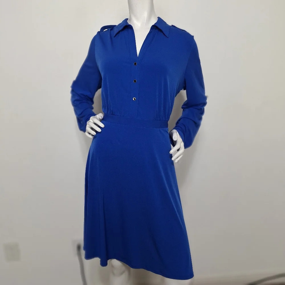 NY Collection Coastal Blue Office Siren Careerwear Midi Shirt Dress Size XL